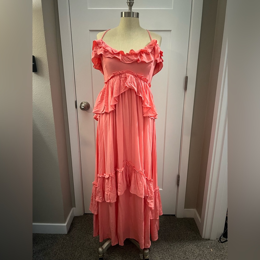 VICI Coral Ruffle Tiered Maxi Dress - NWOT